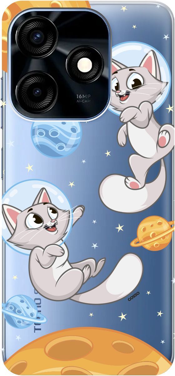 

Силиконовый чехол на Tecno Spark 10C "CosmoCats" прозрачный, Прозрачный;оранжевый, 159587