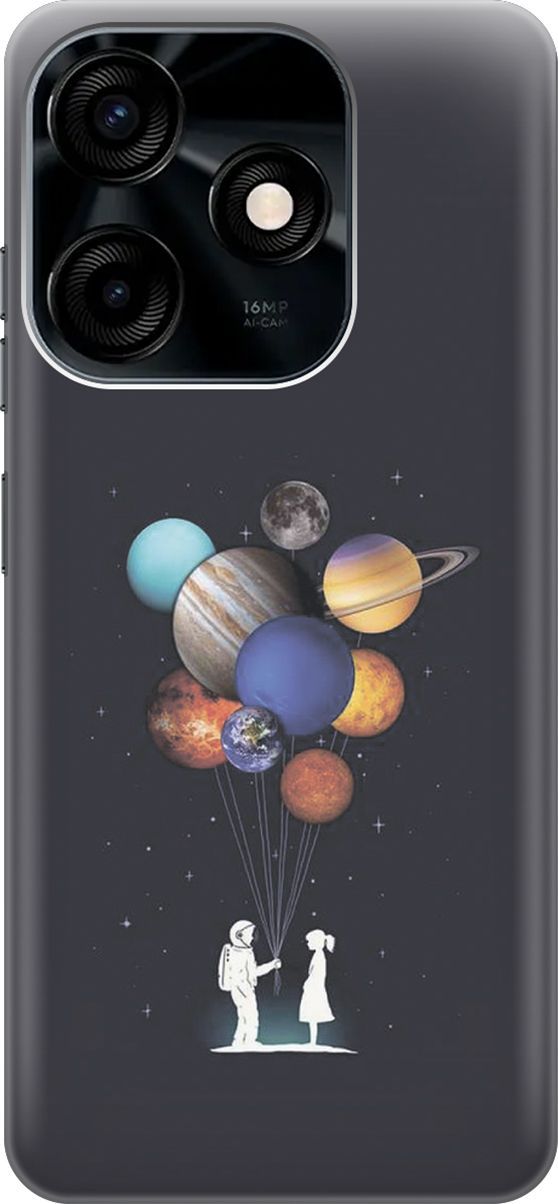

Силиконовый чехол на Tecno Spark 10C "Космический подарок", Белый;голубой, 159579