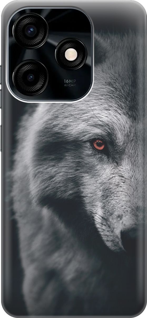 

Силиконовый чехол на Tecno Spark 10C "Красноглазый волк", Красный;серый, 159585