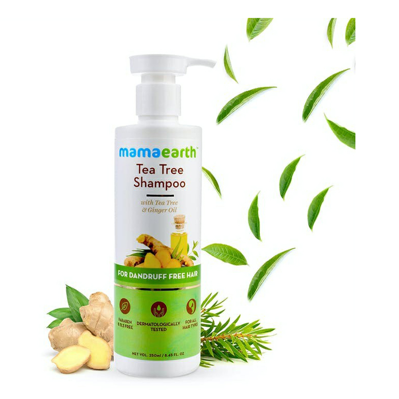 фото Шампунь для волос mamaearth tea tree&ginger oil против перхоти, 250 мл