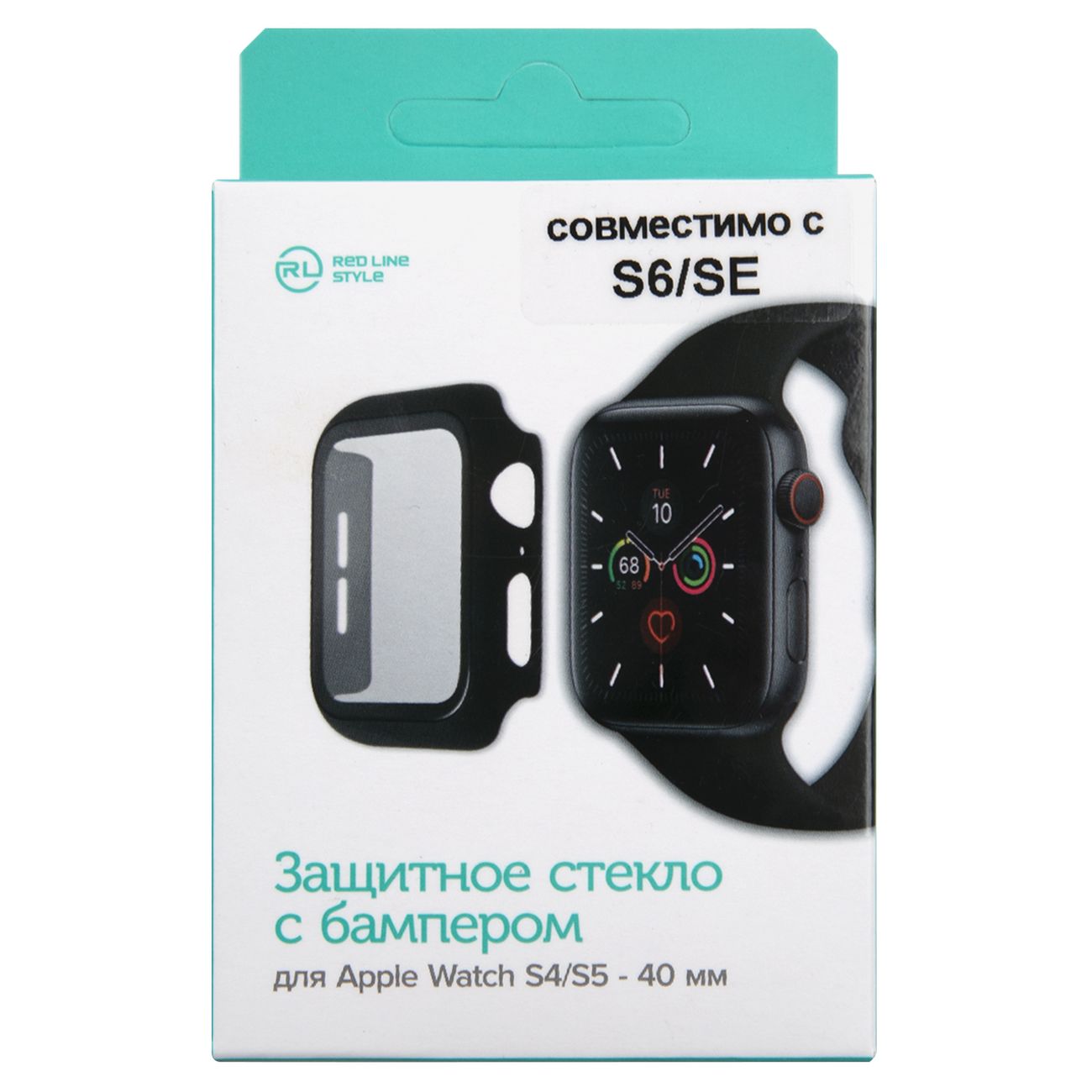 

Защитное стекло RED LINE для Apple Watch s4/s5/s6/SE 40mm с бампером Black (УТ000022678), Черный, Apple Watch s4/s5/s6/SE 40mm с бампером черный