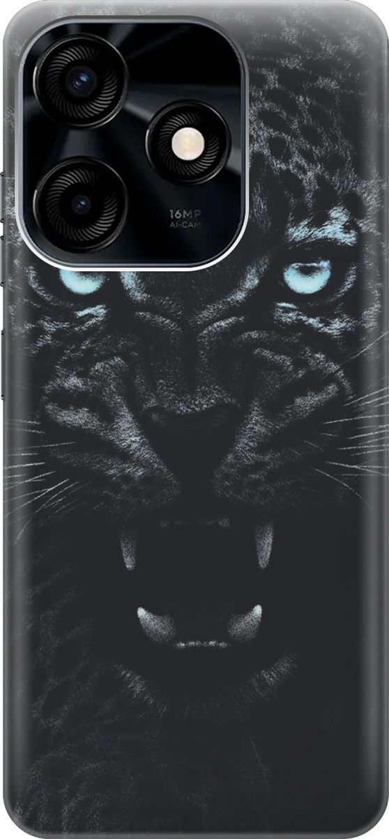 

Силиконовый чехол на Tecno Spark 10C "Голубоглазая пантера", Голубой;черный, 159585