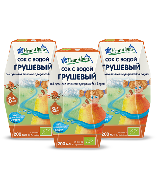 Сок прямого отжима Fleur Alpine с прир.родник. водой ГРУШЕВЫЙ, с 8 мес., 3 шт по 200 мл