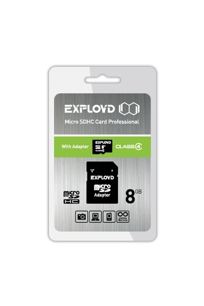 Карта памяти EXPLOYD microSDHC 8Gb Class 4 + SD adapter