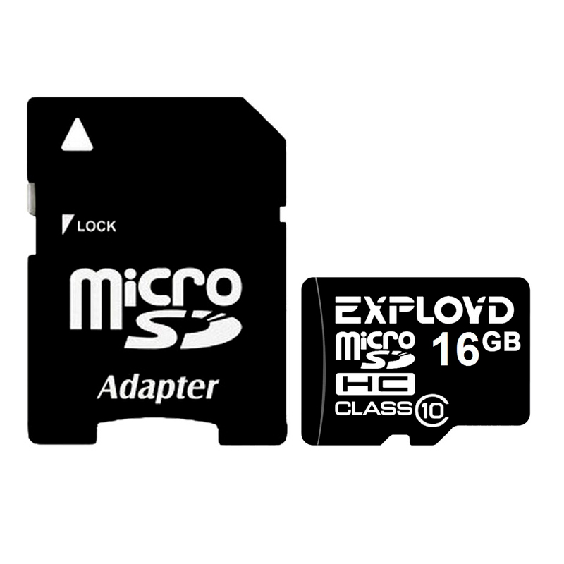 Карта памяти Exployd MicroSDHC 16GB Class10, адаптер SD