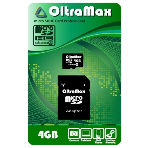 

Карта памяти OLTRAMAX MicroSDHC 4GB Class4 + адаптер SD