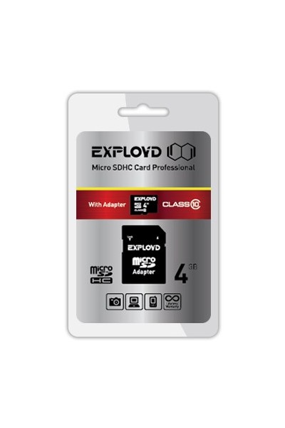 Карта памяти EXPLOYD MicroSDHC 4GB Class10 + адаптер SD