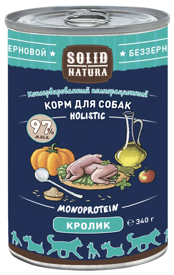 

Влажный корм для собак Solid Natura Holistic кролик, 6 шт по 340 г