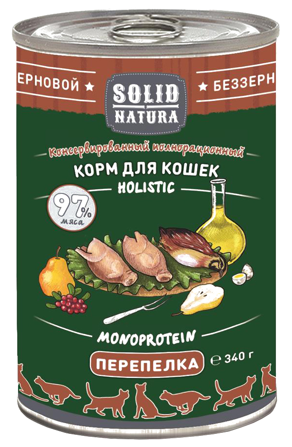 

Консервы для кошек Solid Natura Holistic перепелка, 6шт по 340г