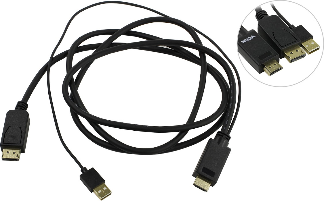 фото Кабель для компьютера vcom hdmi displayport 4k 30hz pd 1,8м (cg599c-1.8m)