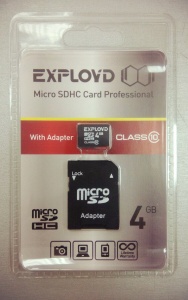 Карта памяти Exployd MicroSDHC 4GB Class10 + адаптер SD