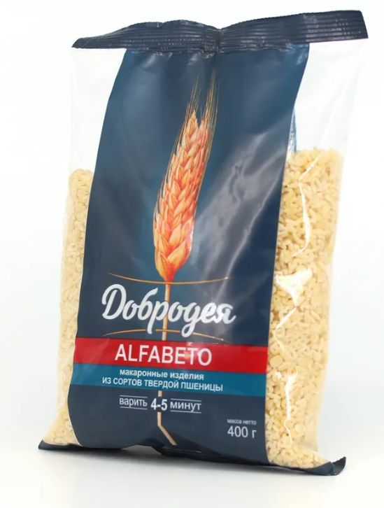 

Макаронные изделия высший сорт Алфавит Добродея ALFABETO, 400 г х 2 шт, Макаронные изделия высший сорт "Добродея" ALFABETO 400 гр_800