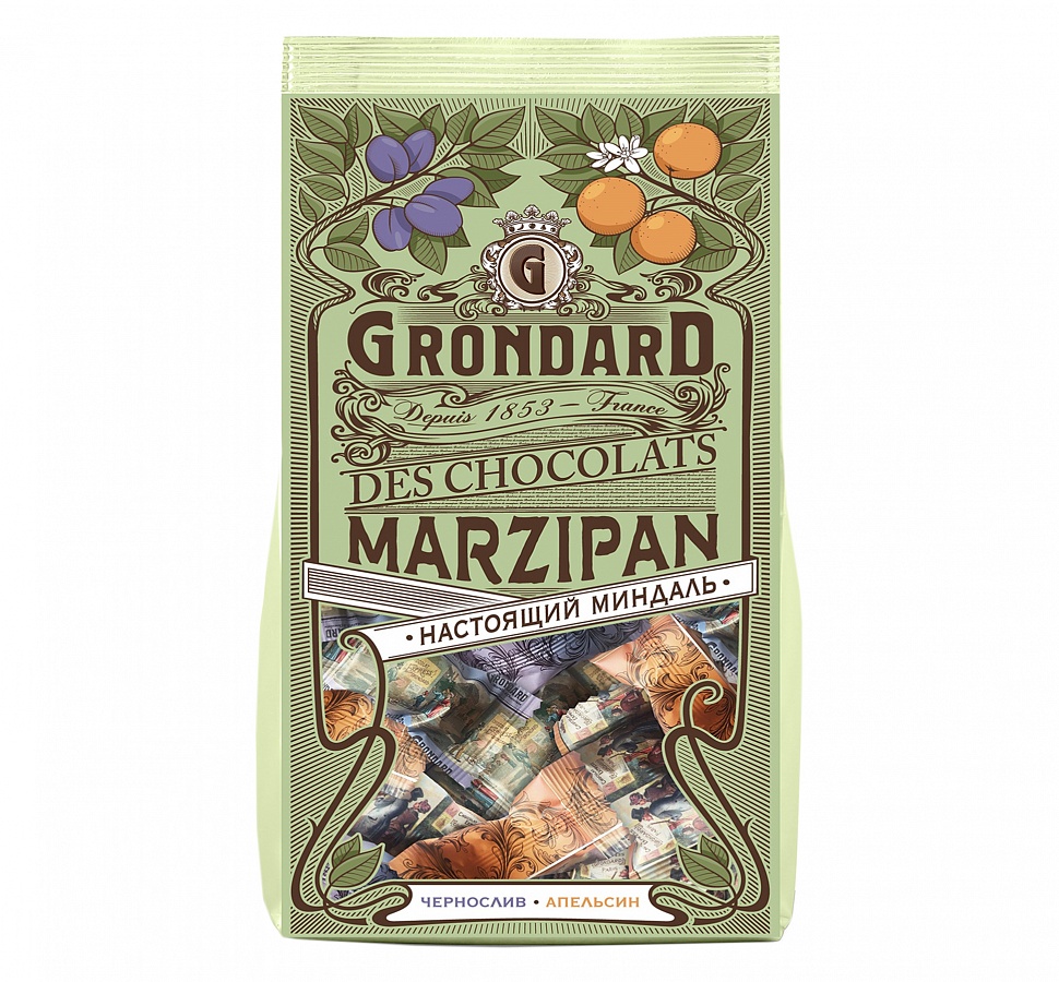 Шоколадные конфеты Grondard Марципан Ассорти апельсин чернослив 168 г