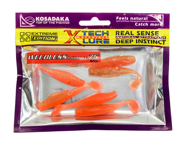 

Приманка силиконовая (мягкая) Виброхвост KOSADAKA WEEDLESS MINNOW (WM-075-ORG/3"/ORG)