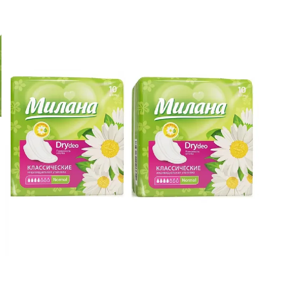 

Прокладки гигиенические Милана Classic Normal Dry Deo Ромашка, 10 шт х 2 упак, Classic Normal Dry Deo