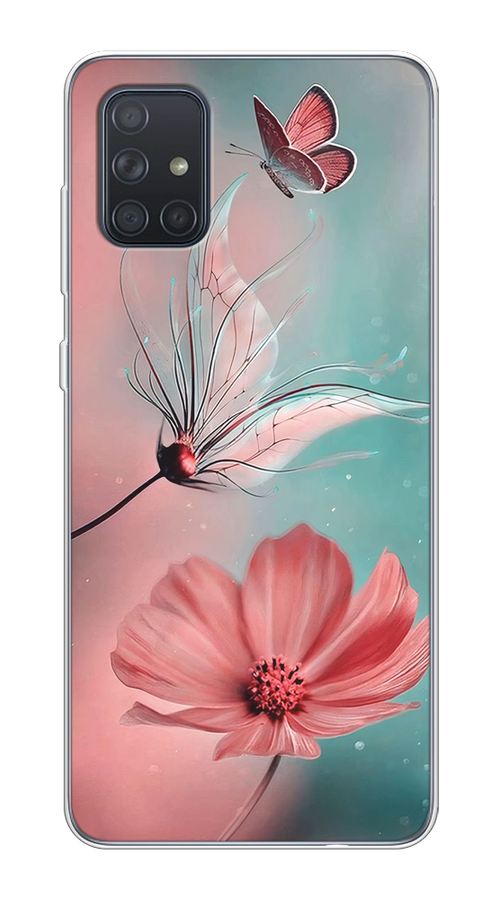 

Чехол на Samsung Galaxy A71 4G "Бабочка и цветок", Голубой;розовый, 29050-1