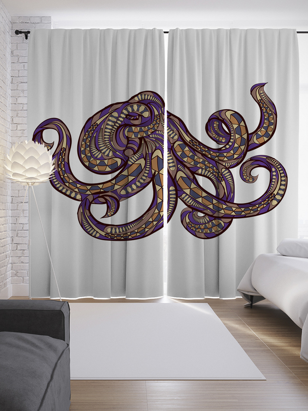 

Шторы с фотопечатью "Узорчатый кальмар" из сатена, 290х265 см