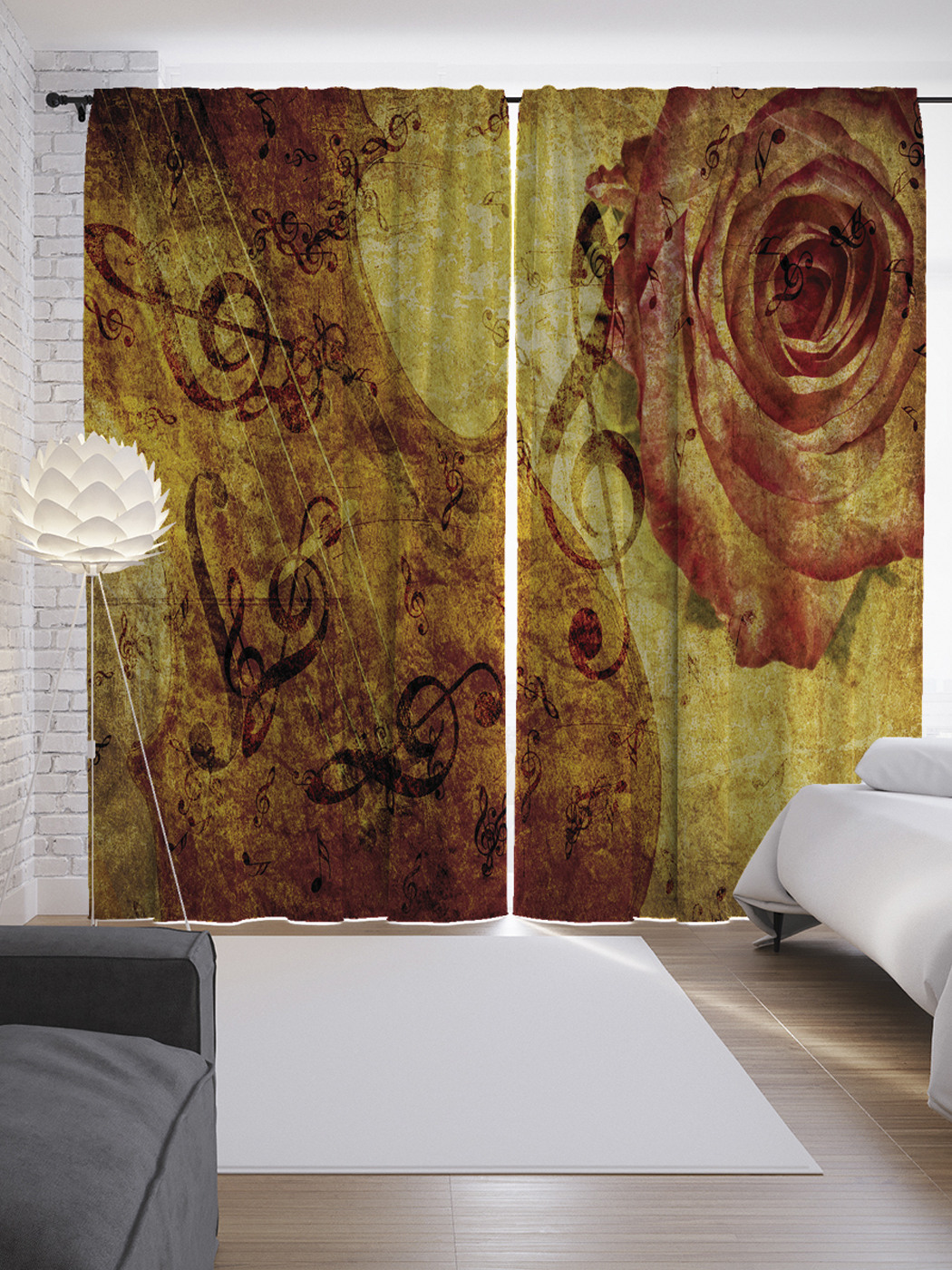 

Шторы с фотопечатью "Цветочная музыка" из сатена, 290х265 см