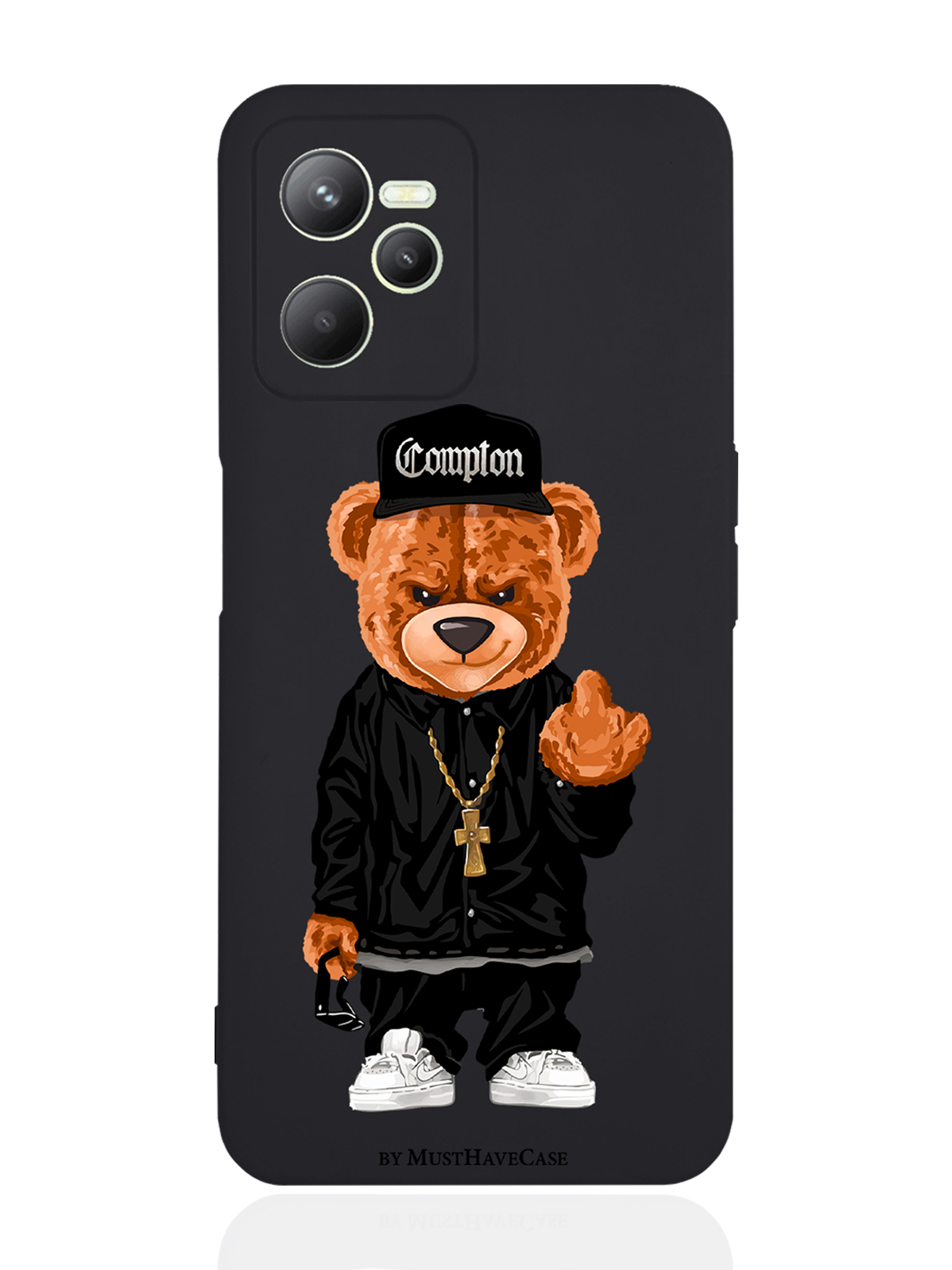 

Чехол MustHaveCase для RealMe C35 Мишка Compton, Коричневый;черный;белый, RealMe C35 Мишка Compton