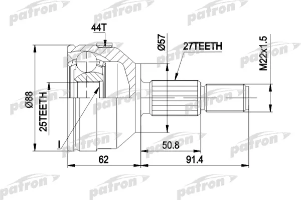 

ШРУС наружн к-кт 27x57x25 ABS:44T FORD: MONDEO 1.8/1.8TD/2.0 93-96 PATRON PCV1200