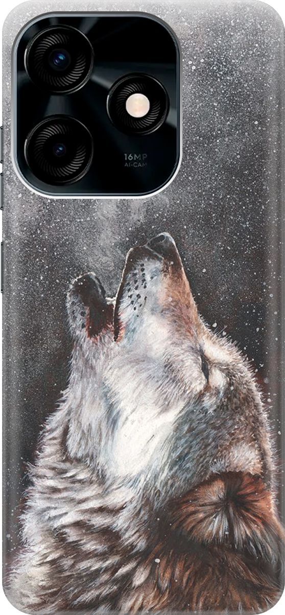 

Силиконовый чехол на Tecno Spark 10C "Морозный волк", Белый;серый, 159583
