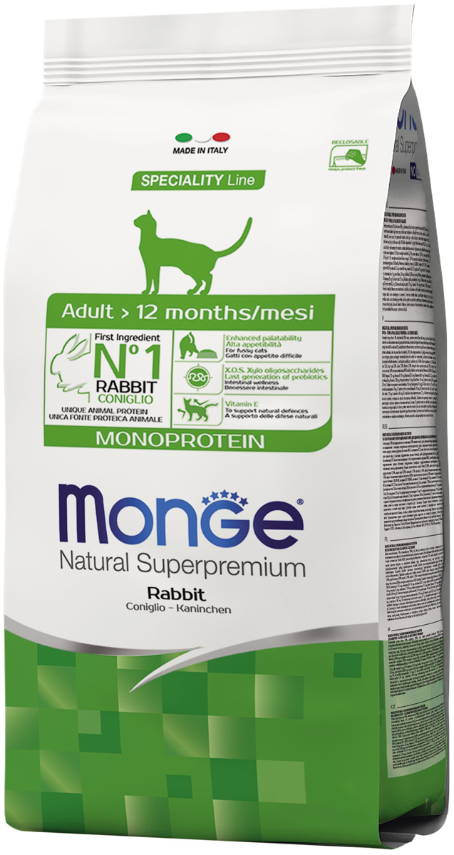 фото Сухой корм для кошек monge monoprotein, монопротеиновый, кролик, 10кг