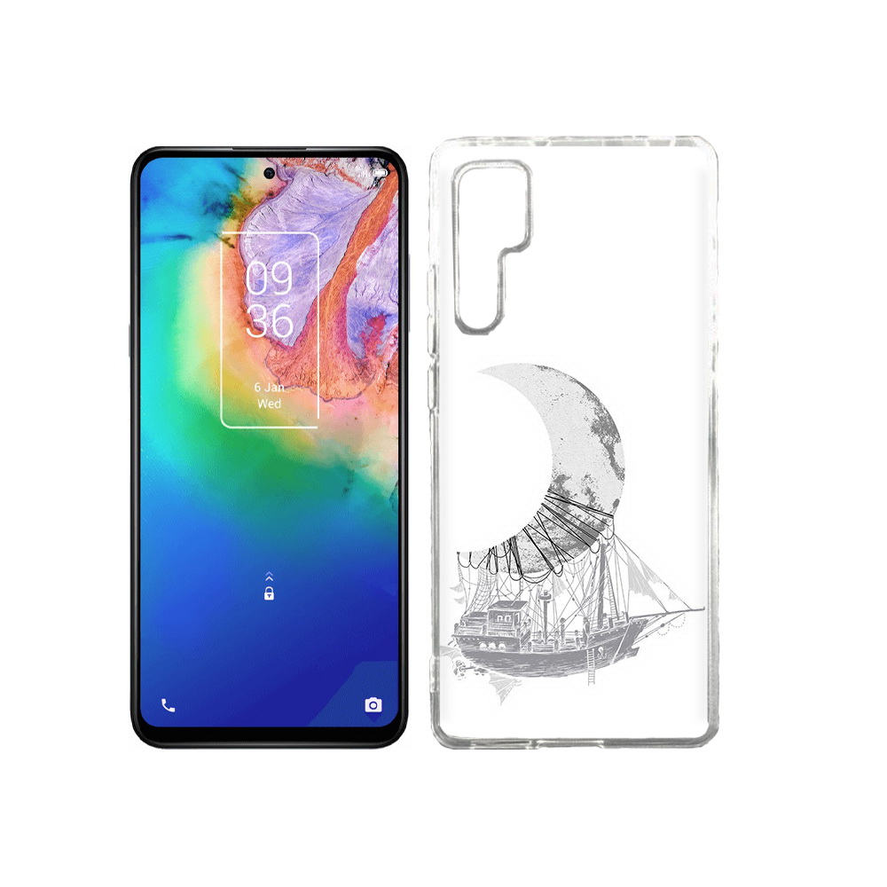 

Чехол MyPads Tocco для TCL 20 Pro черно белый корабль полумесяц, Прозрачный, Tocco