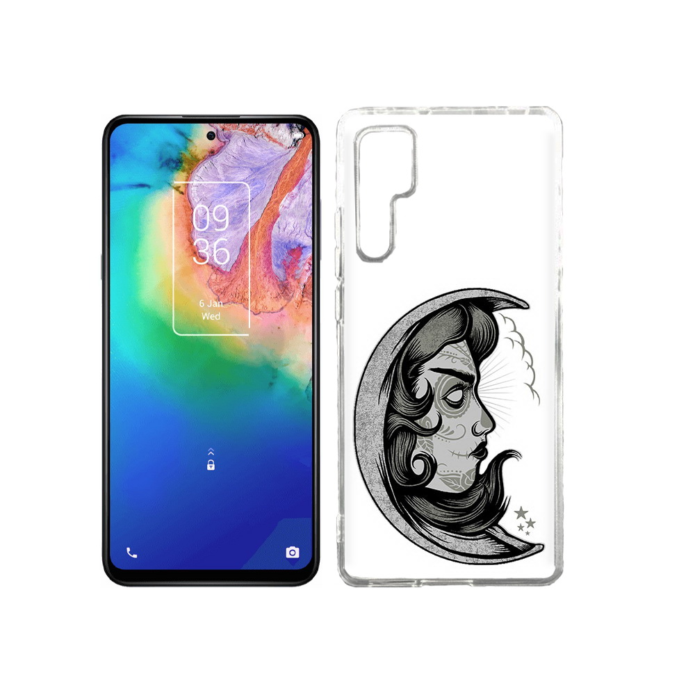 

Чехол MyPads Tocco для TCL 20 Pro черно белая луна с лицом, Прозрачный, Tocco