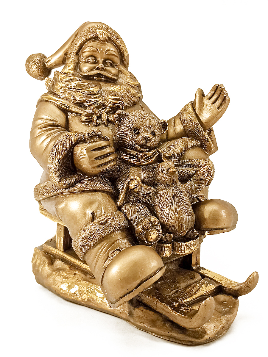 фото Новогодний сувенир скульптура дед мороз на санях с мишкой (бронзовый) полистоун 25 см. ломоносовский фарфор спб
