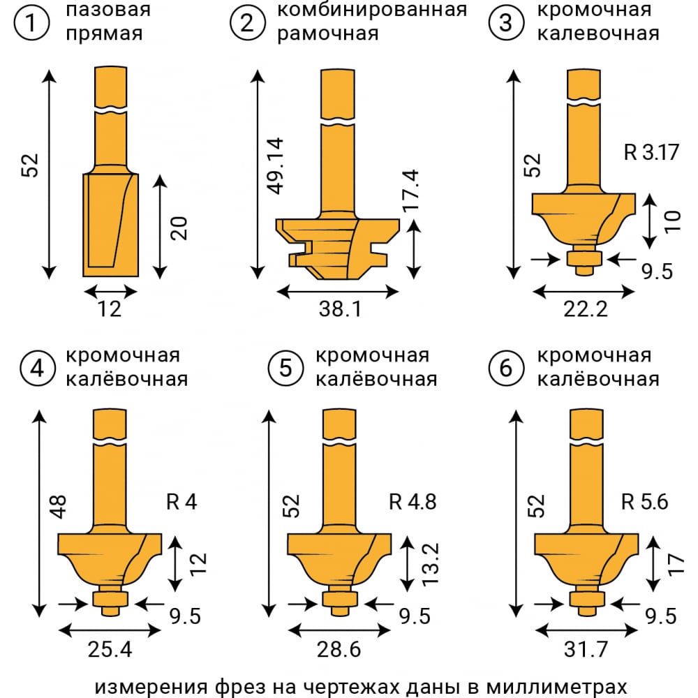 Набор фрез рамочных 6 шт VIRA L553385