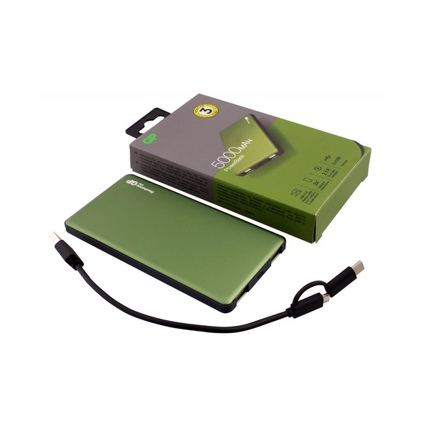 

Мобильный аккумулятор GP Portable PowerBank MP05 Li-Pol 5000mAh 2.1A+2.1A зеленый 2xUSB