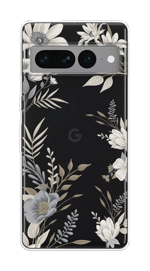 

Чехол на Google Pixel 7 Pro "Цветы сепия", Серый;прозрачный;зеленый;белый, 271350-1