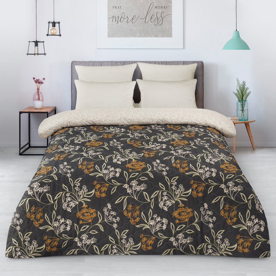 

Стеганый пододеяльник зима-лето БериПостель 145х215 см перкаль Гербарий, Коричневый, Гербарий