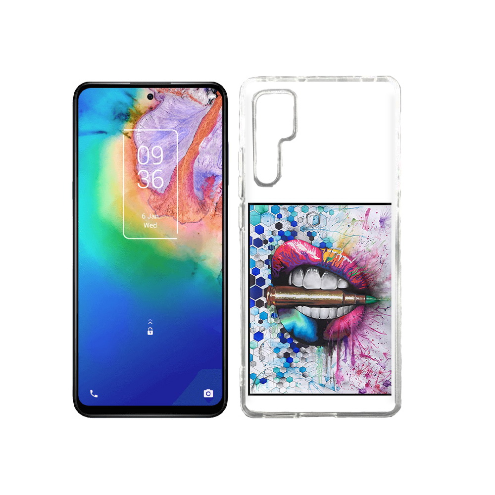 

Чехол MyPads Tocco для TCL 20 Pro разноцветные губы с пулей, Прозрачный, Tocco