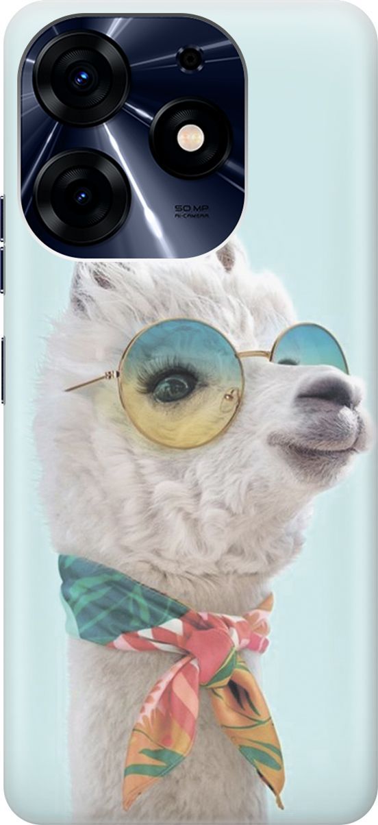 

Силиконовый чехол на Tecno Spark 10 Pro "Стильная лама", Белый;голубой, 159563