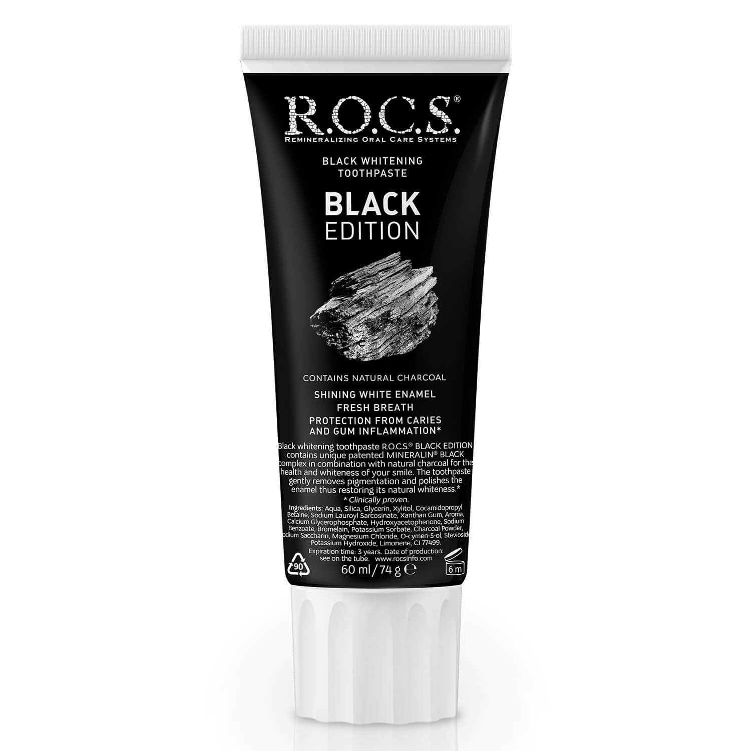 Зубная паста R.O.C.S. Black Еdition Черная отбеливающая 74 г curaprox black is white щетка зубная черная и миниверсия зубной пасты 1 шт