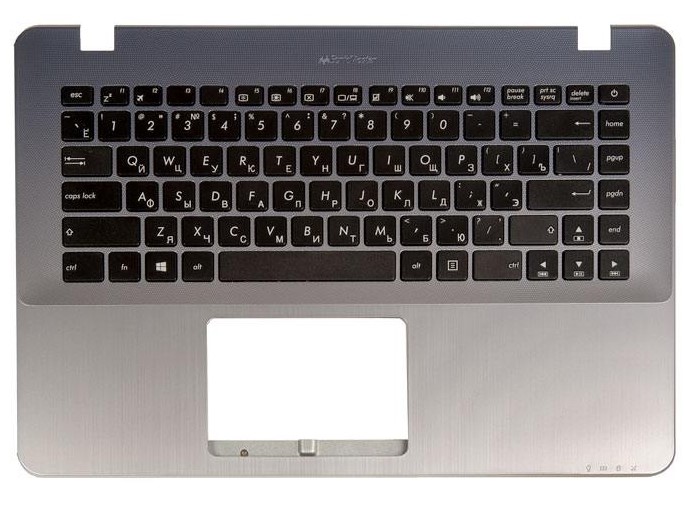 

клавиатура для ноутбука Asus X442UA-1B с топкейсом светло-стальная панель черные кнопки