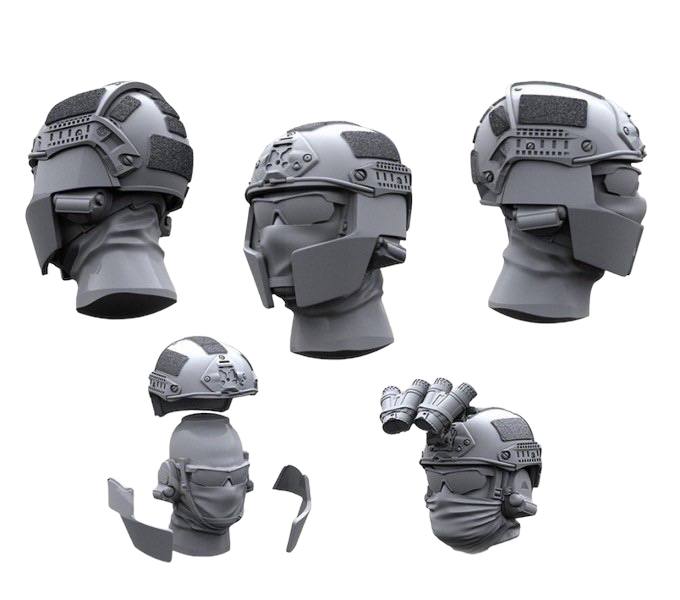 LRE16005 Crye Airframe helmet and choops without cover with head, 1/16 scale