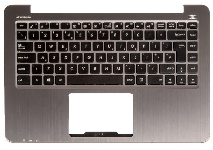 

клавиатура для ноутбука Asus E403SA-3A с топкейсом светло-стальная панель черные кнопки