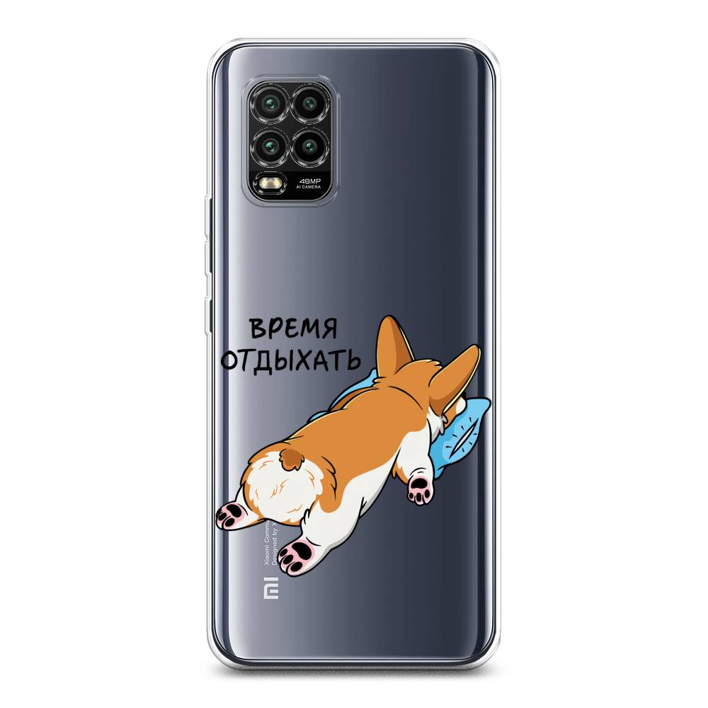 

Чехол на Xiaomi Mi 10 Lite "Корги отдыхает", Черный;коричневый;голубой, 38550-1
