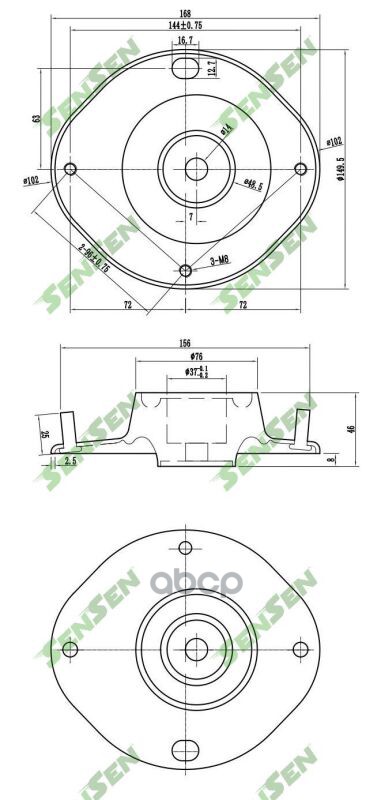 

SENSEN M61057 Опора амортизатора переднего правая LANOS (T100) 1997 - 2002 () 1шт, M61057
