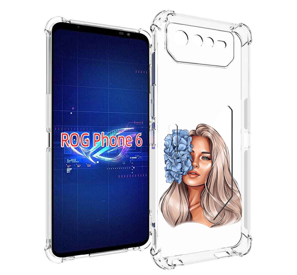 

Чехол MyPads блондинка-с-голубыми-цветами женский для Asus ROG Phone 6, Прозрачный, Tocco