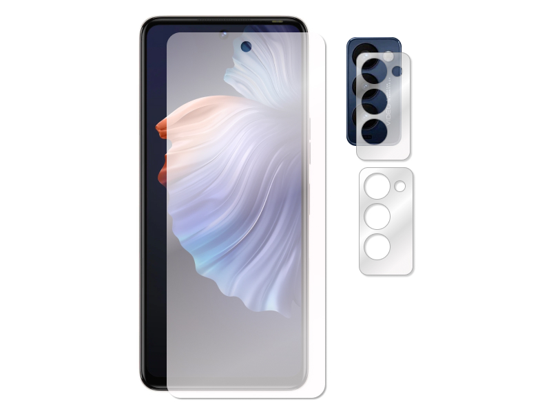 

Гибридное защитное стекло Krutoff для Tecno Camon 18P + защита камеры 2шт 270381, Tecno Camon 18P