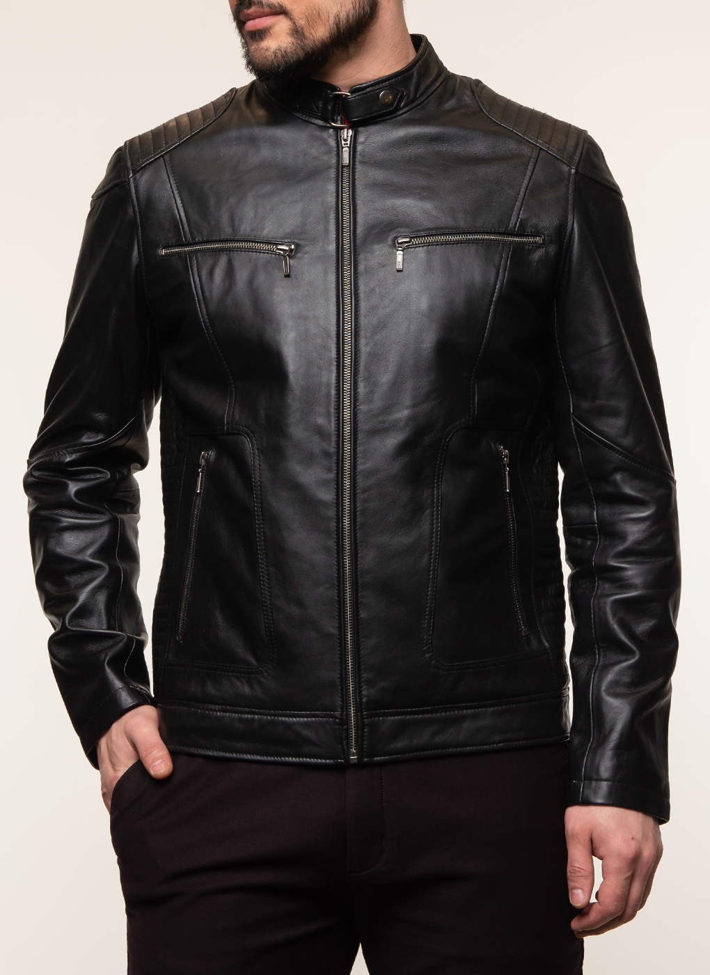 Кожаная куртка мужская Каляев 62648 черная 58 RU