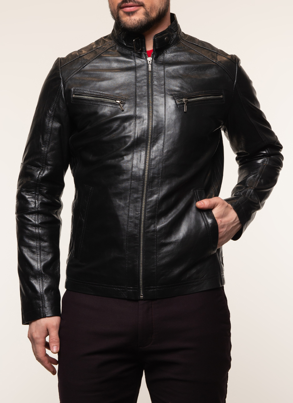Кожаная куртка мужская Каляев 62647 черная 62 RU