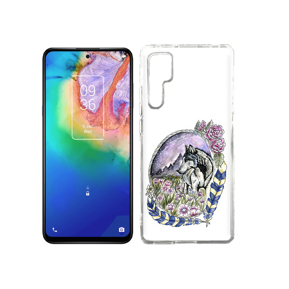 

Чехол MyPads Tocco для TCL 20 Pro нарисованный волк в цветах с перьями, Прозрачный, Tocco