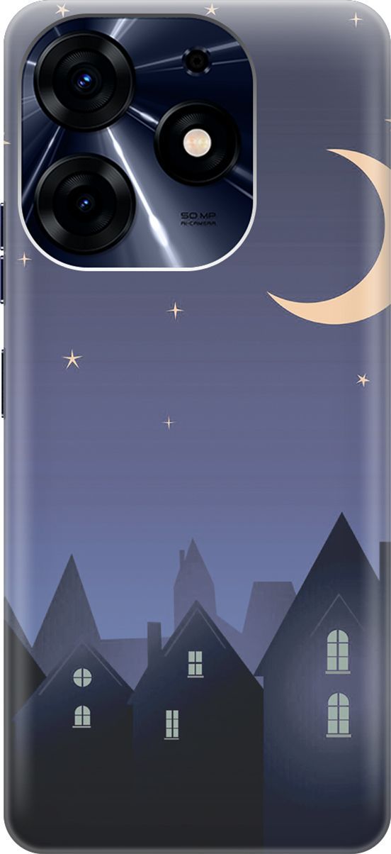 

Силиконовый чехол на Tecno Spark 10 Pro "Месяц над городом", Синий;черный, 159559