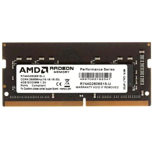 

Оперативная память AMD (R744G2606S1S-U), DDR4 1x4Gb, 2666MHz