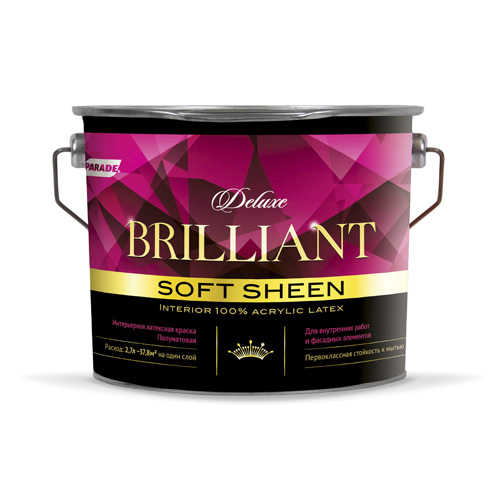 

Краска интерьерная Parade Brilliant Soft Sheen база А 2,7 л, Белый