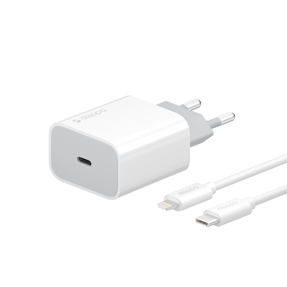 

З/У Deppa (11392) USB-C, Power Delivery, 18Вт, кабель USB-C - Lightning MFI, белый